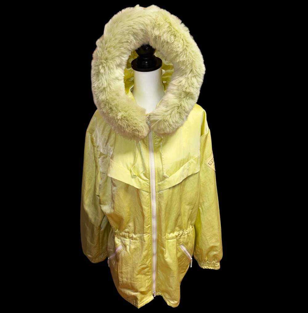Vintage Y2K Linda Lundström "LaParka" Shimmering Tech Jacket Faux Fur Hood - M
